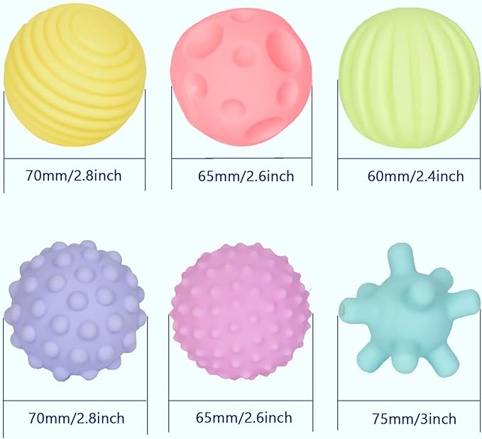 Soft Silicone Balls & Baby Teething Toys – 6 Pieces