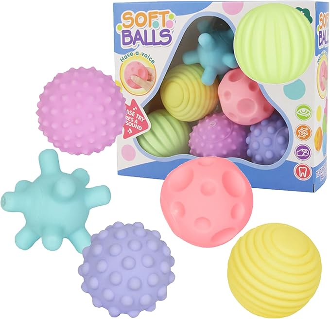 Soft Silicone Balls & Baby Teething Toys – 6 Pieces
