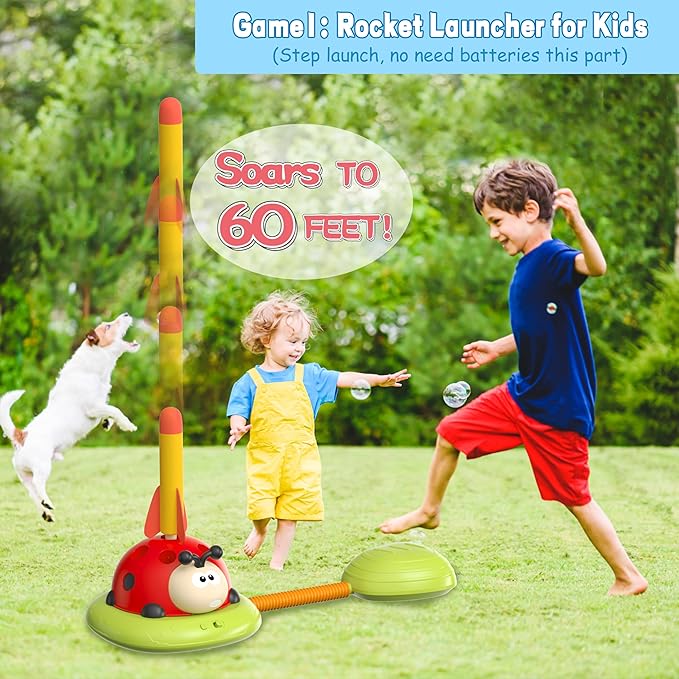 3-in-1 Musical Jump, Ring Toss & Rocket Launcher for Kids