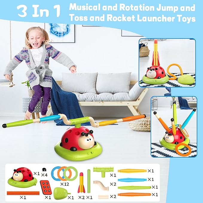 3-in-1 Musical Jump, Ring Toss & Rocket Launcher for Kids