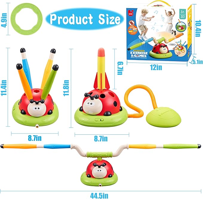 3-in-1 Musical Jump, Ring Toss & Rocket Launcher for Kids