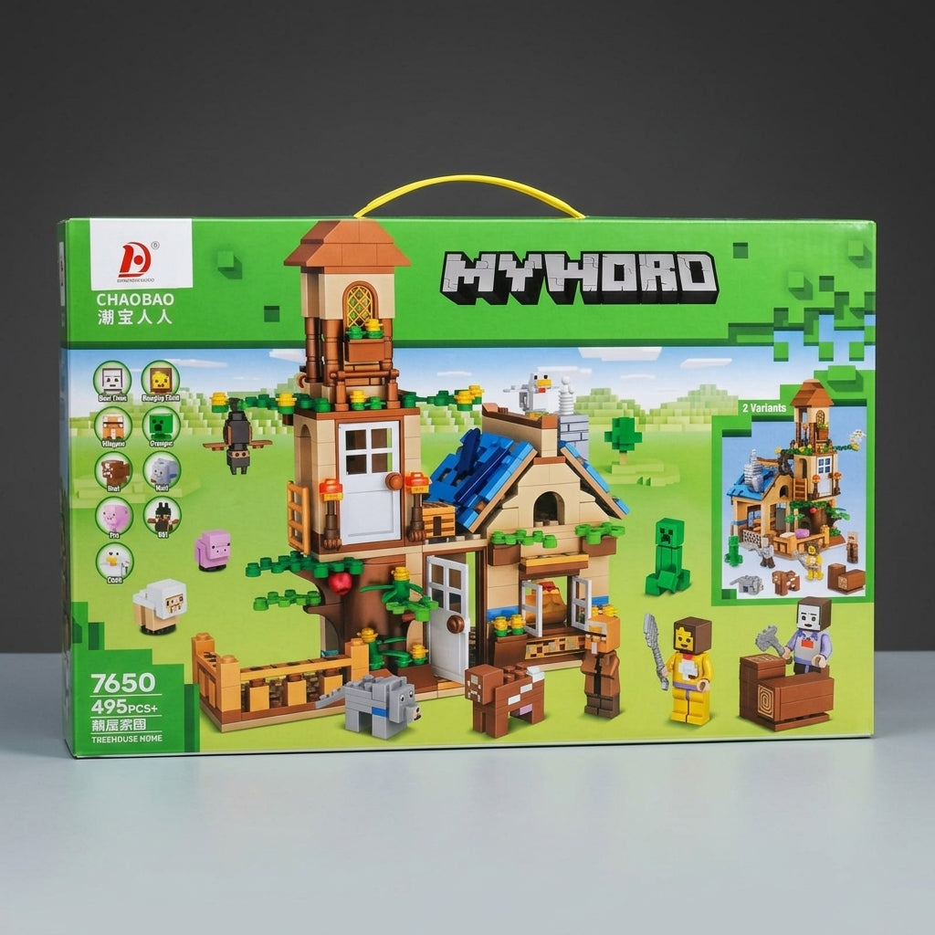 Chaobao MyWorld 7650 – 495+ Piece 2-in-1 Minecraft-Style Treehouse & Farm Building Set