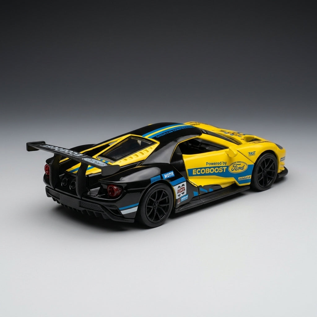 سيارة سباق مستوحاة من فورد GT مصبوبة 1:28 - نموذج معدني بأضواء وأصوات