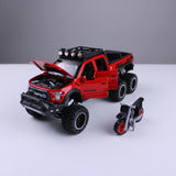 سيارة فورد رابتر المعدنية بمقياس 1:28 مع موتوسيكل