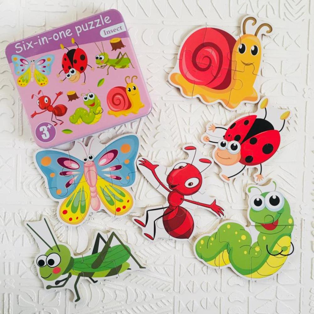 مجموعة ألغاز خشبية 6 في 1 للأطفال - تعليمية وممتعة