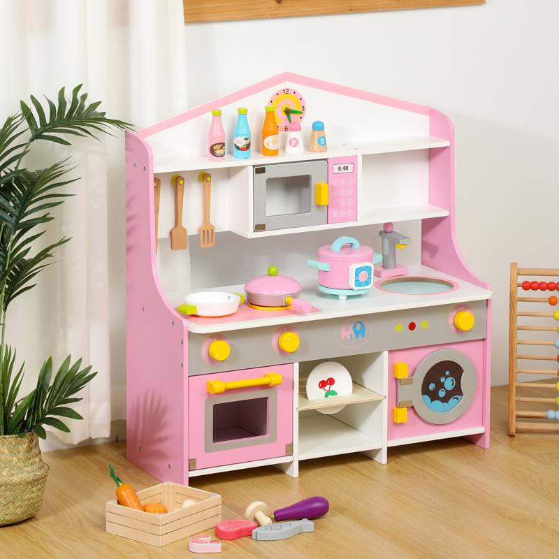 Large Wooden Kids Kitchen 2-in-1 – Full Kitchen Set with Washing Machine