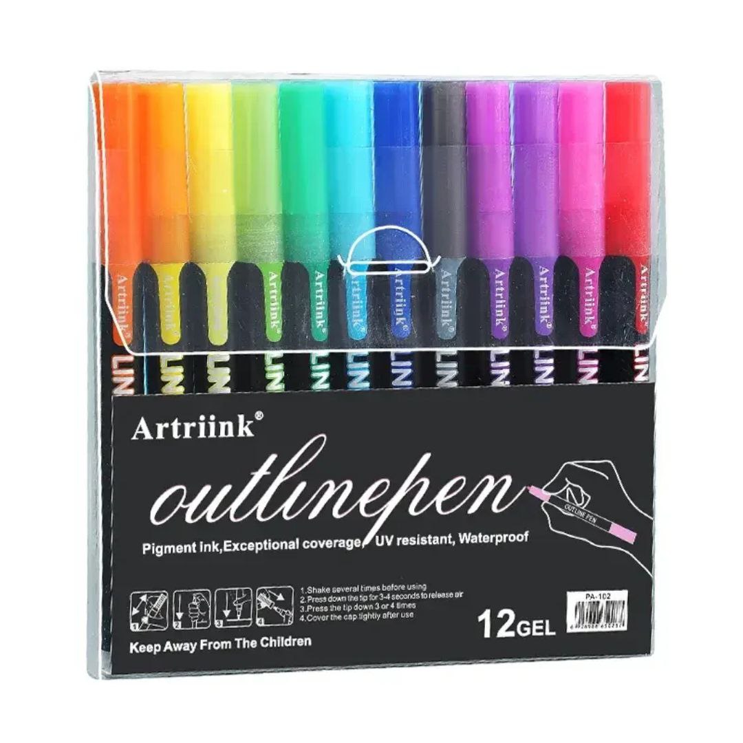 New Outline Pen Set – 12 Glitter Colors