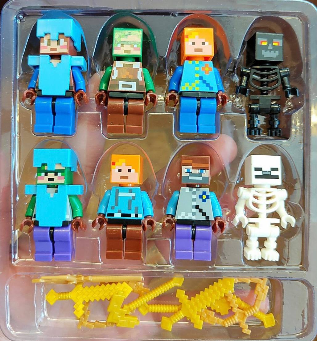 Minecraft Figures with Weapons — 8-Piece Set