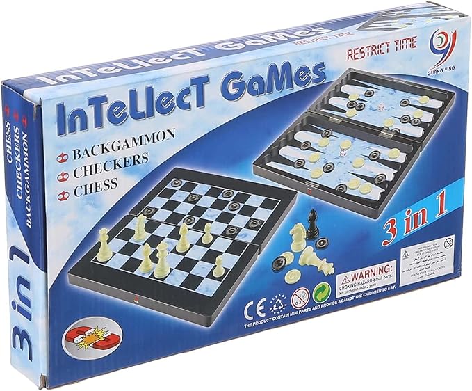 مجموعة ألعاب الذكاء 3 في 1 – شطرنج، داما وطاولة زهر