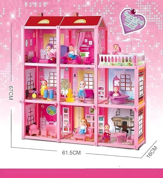 مجموعة لعب بيت الدمى الكبير – 3 طوابق، 156 قطعة