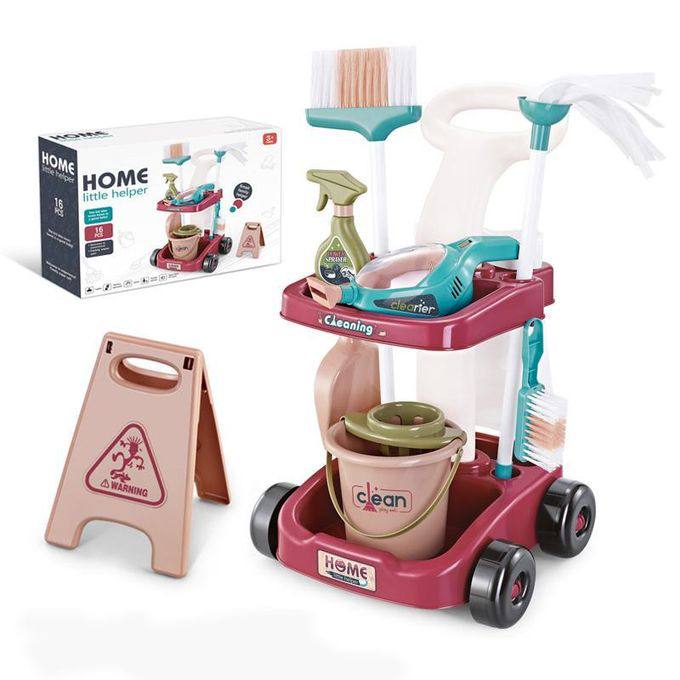 Kids Cleaning Trolley Set – 16 Pieces Pretend Play Cleaning Kit