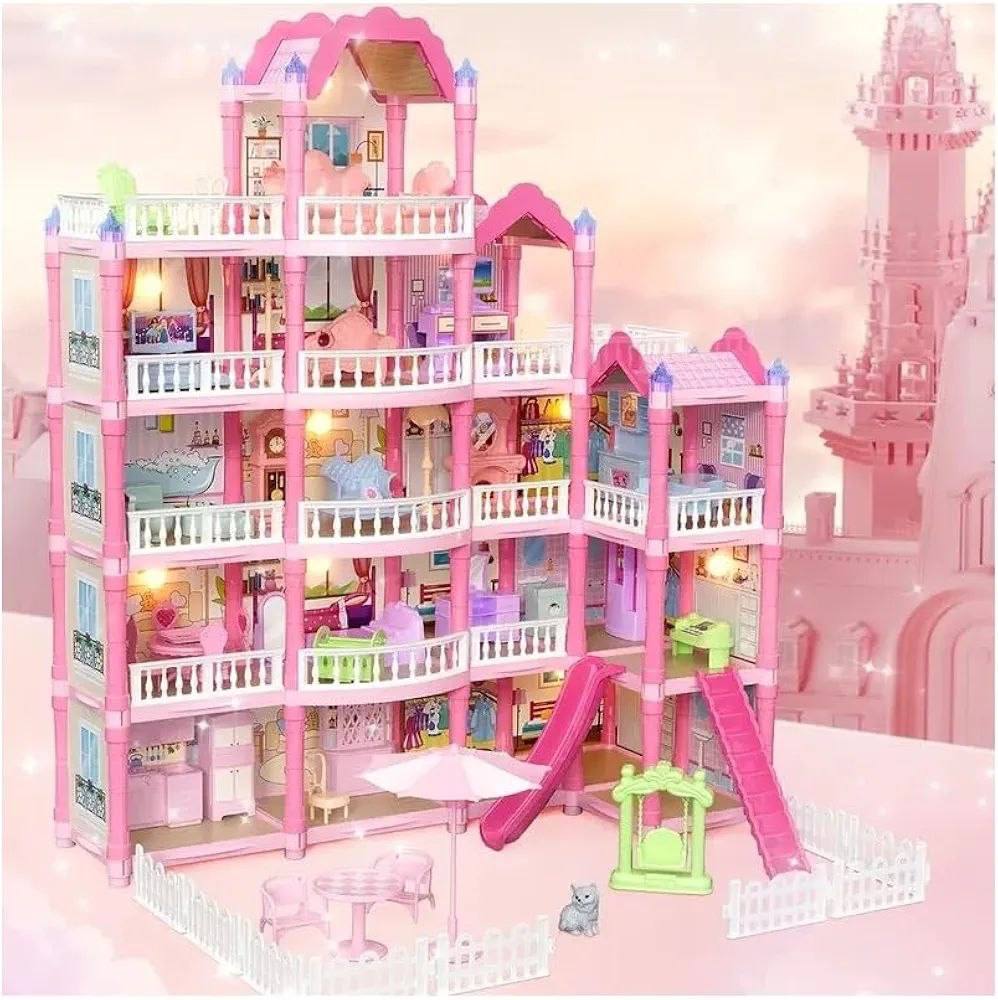 Pink Doll House Play Set – 377 Pieces