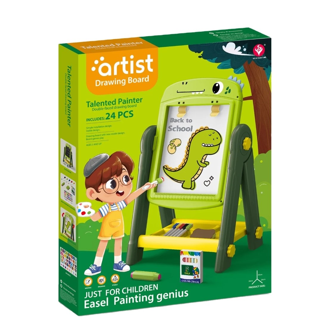 2-in-1 Dinosaur Drawing Board – Educational Double-Sided Easel for Kids