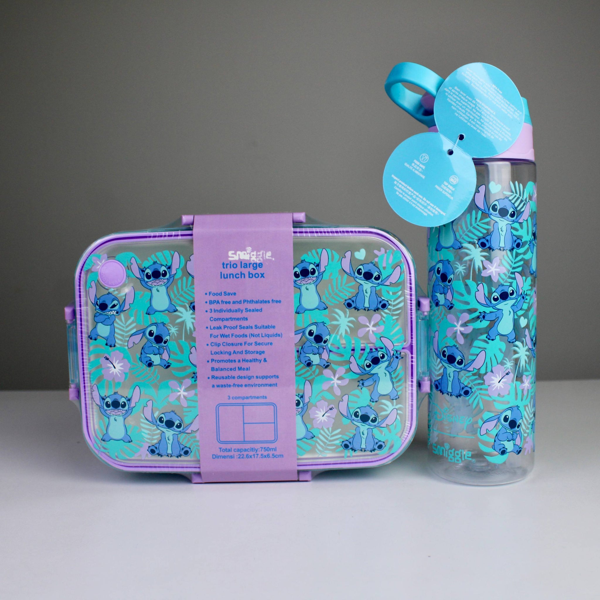 Smiggle Stitch Lunch Box & Bottle Set – 750ml Lunch Box + 680ml BPA-Free Bottle