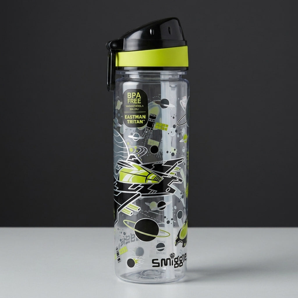 Smiggle Space Kids Water Bottle – 650ml BPA-Free Bottle with Straw