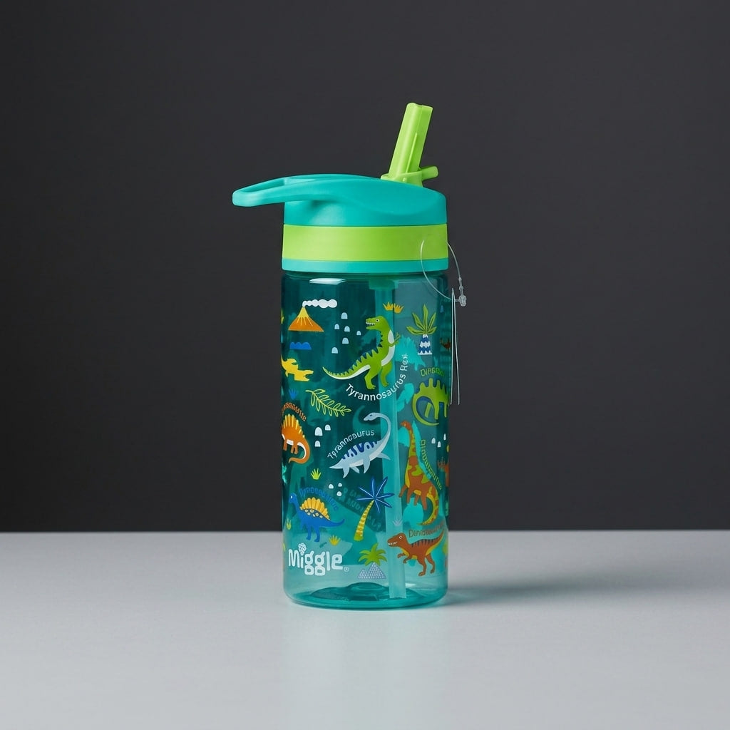 Smiggle Dinosaur Kids Water Bottle – 480ml BPA-Free Bottle with Silicone Straw