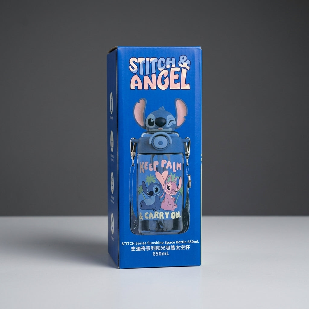 Disney Stitch & Spider-Man Kids Water Bottle – 650ml BPA-Free Bottle with Character Handle