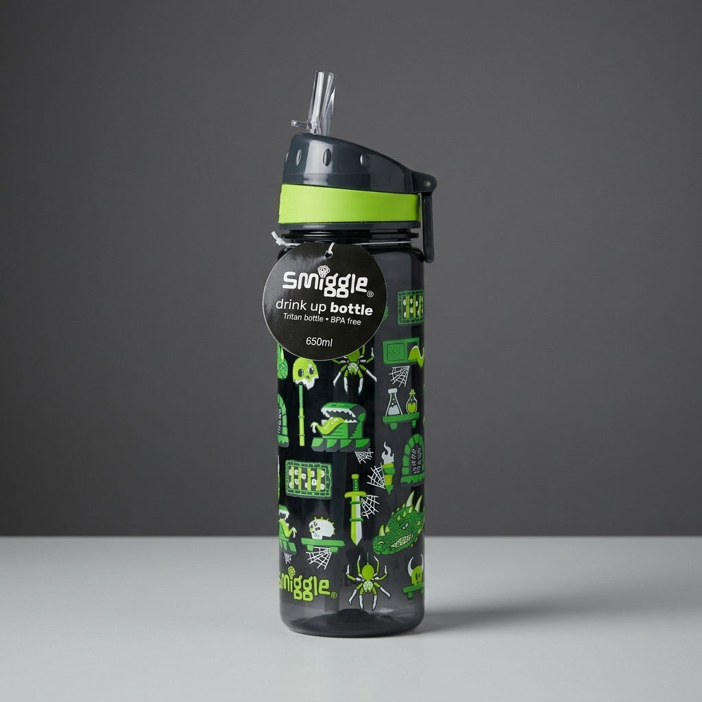 Smiggle Kids Water Bottle – 650ml BPA-Free Bottle with Silicone Straw