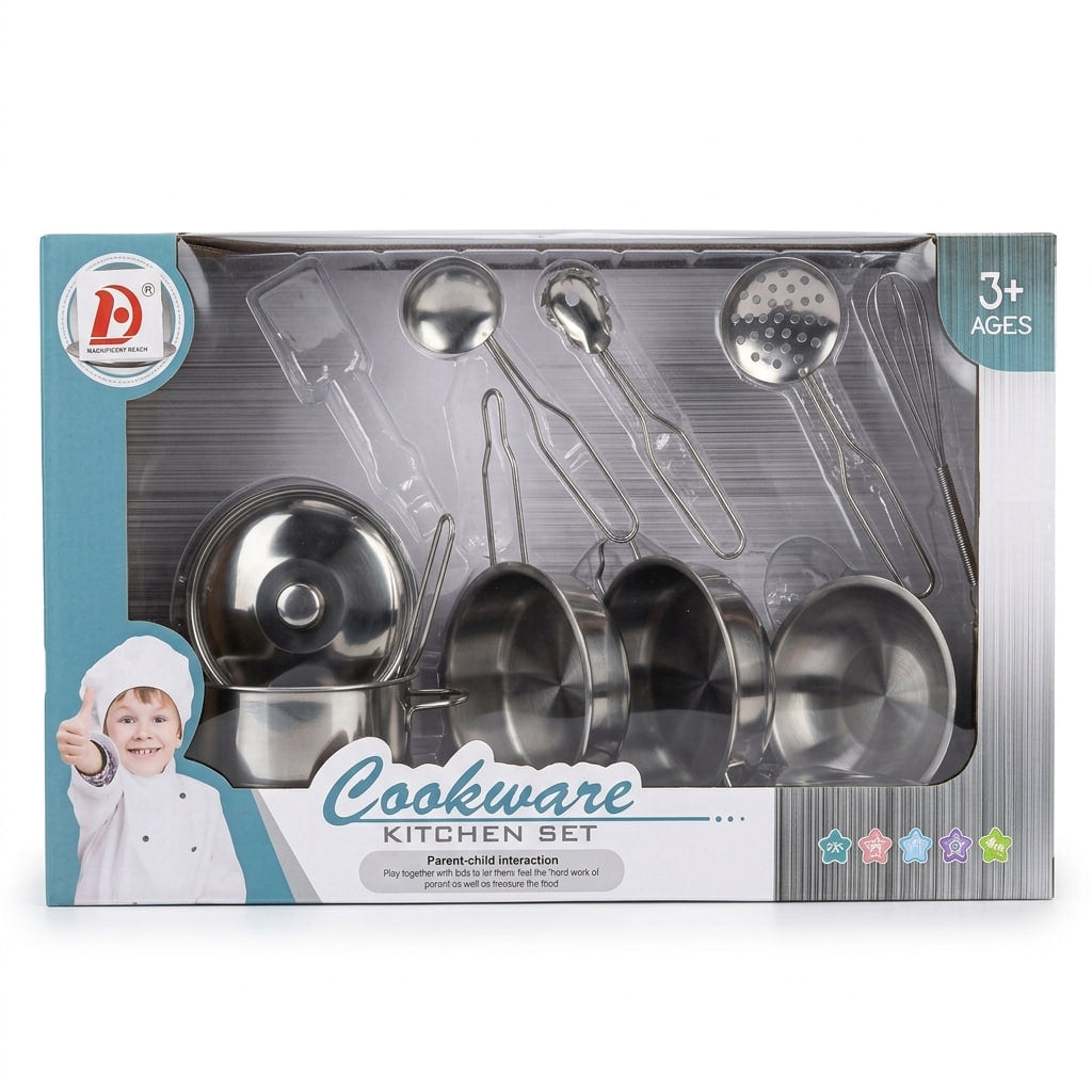Kids Stainless Steel Cookware Set – Pretend Play Kitchen Set