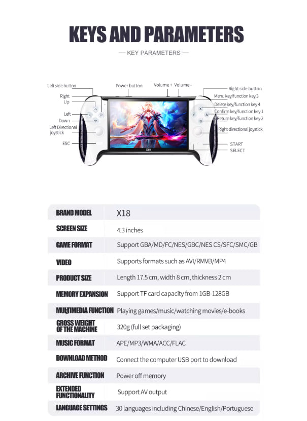 جهاز الألعاب المحمول GC X18 – شاشة 4.3 بوصة | أكثر من 10,000 لعبة كلاسيكية