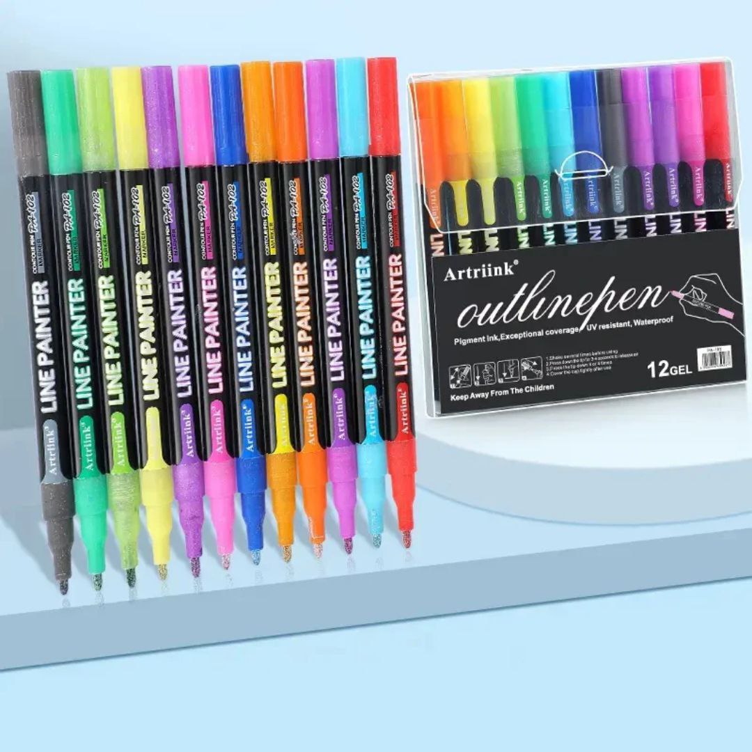 New Outline Pen Set – 12 Glitter Colors