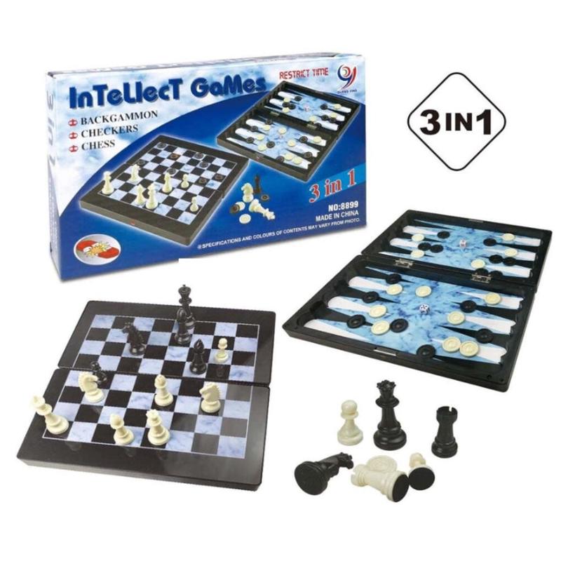 مجموعة ألعاب الذكاء 3 في 1 – شطرنج، داما وطاولة زهر
