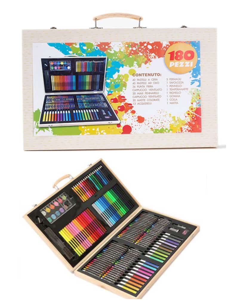 مجموعة أدوات فنية احترافية للأطفال من Kidzzone مكونة من 180 قطعة – للرسم والتلوين الإبداعي