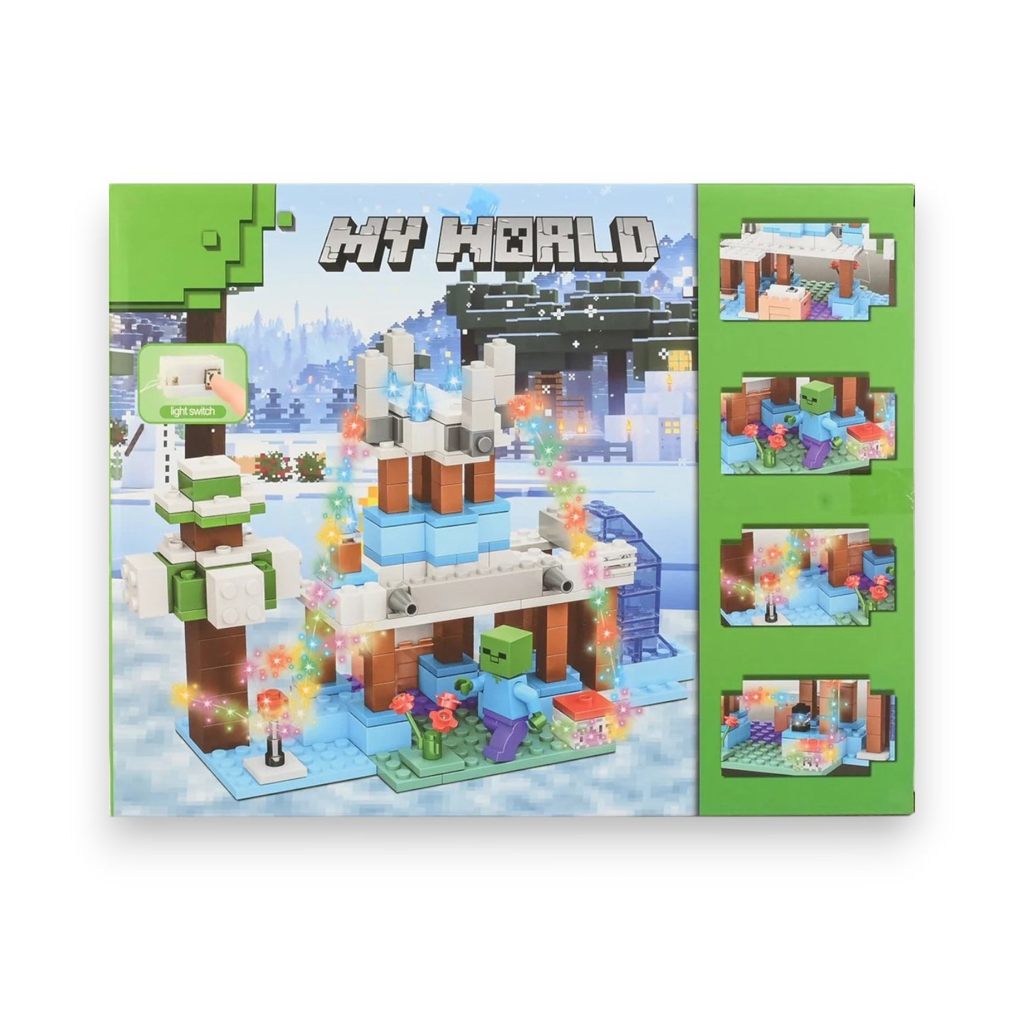 My World Building Blocks Set – 220 Pieces with LED Light Compatible with Minecraft Style
