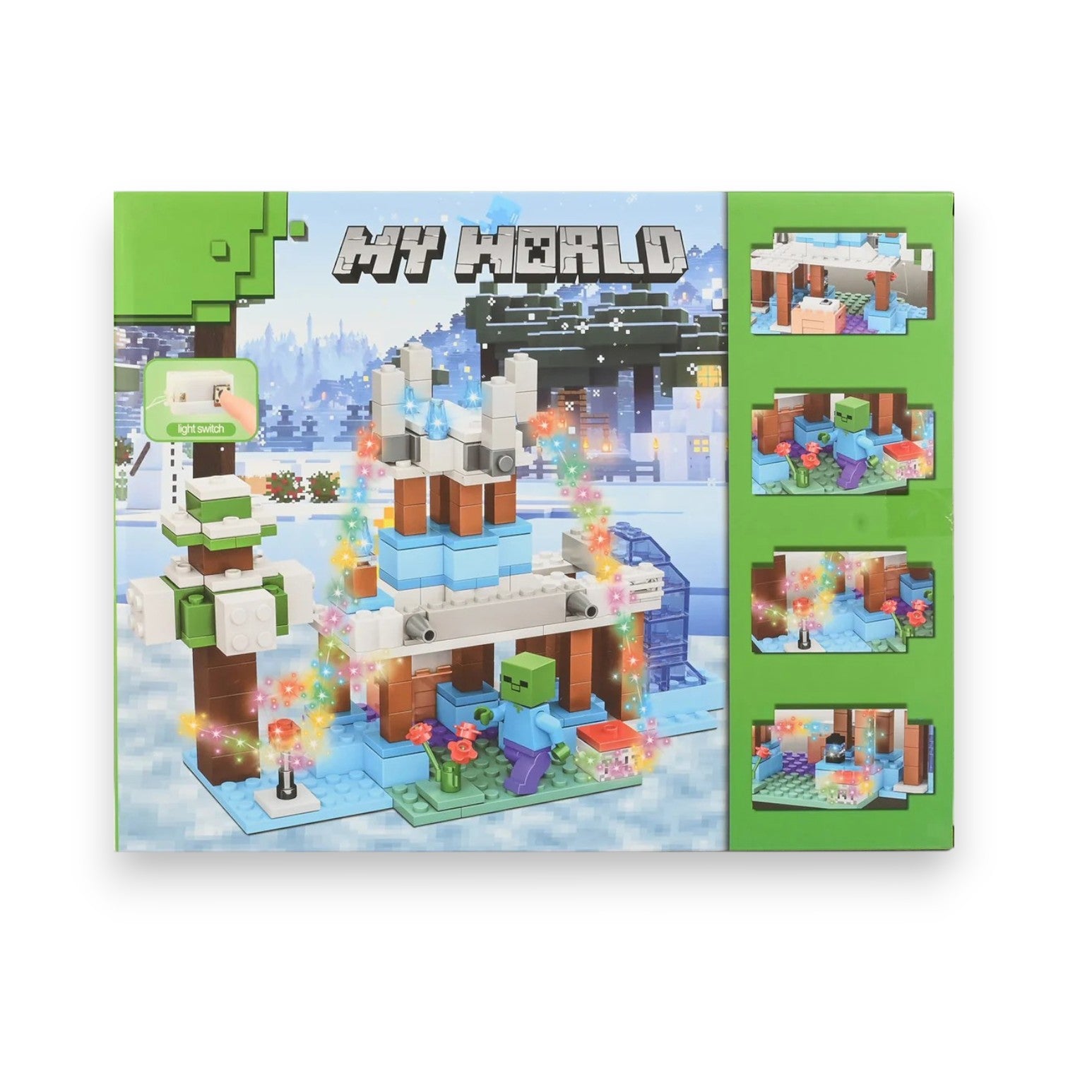 My World Building Blocks Set – 220 Pieces with LED Light Compatible with Minecraft Style