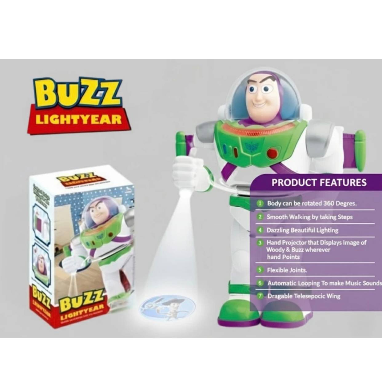Buzz Lightyear Interactive Figure – Walking Toy with Lights, Sounds & Projector