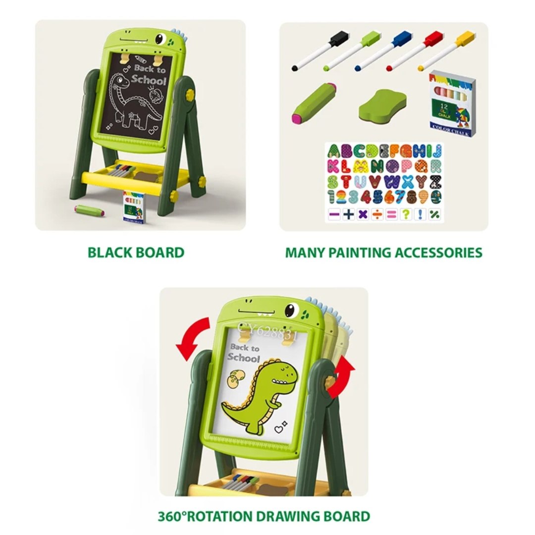 2-in-1 Dinosaur Drawing Board – Educational Double-Sided Easel for Kids