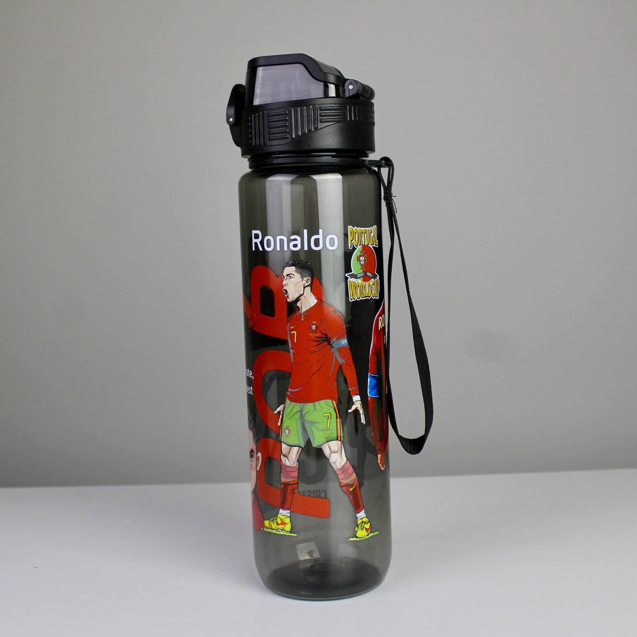 Cristiano Ronaldo Water Bottle – Leak-Resistant Push-Button Bottle with Carry Strap