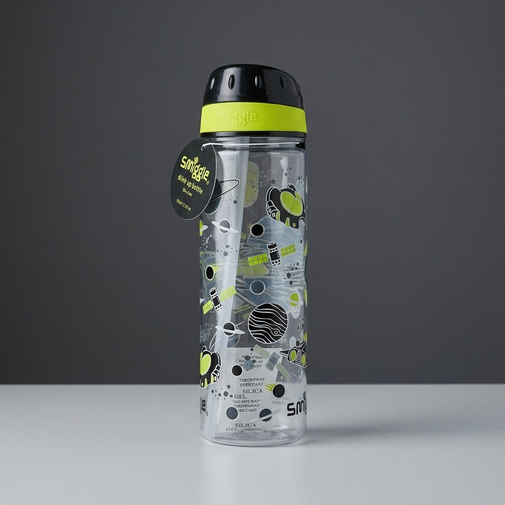 Smiggle Space Kids Water Bottle – 650ml BPA-Free Bottle with Straw
