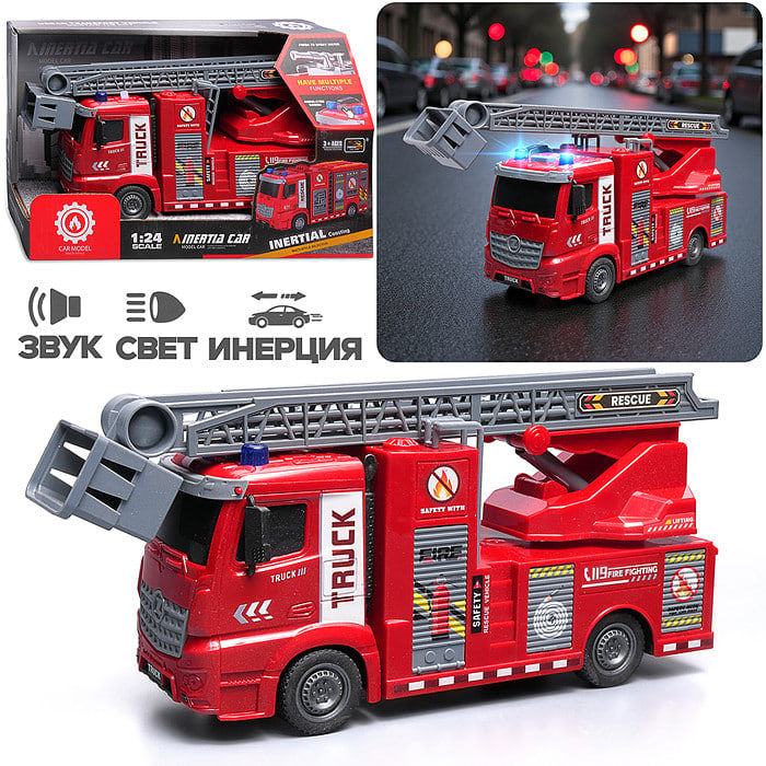 Fire Rescue Truck Toy – 1:16 Scale with Lights & Sounds