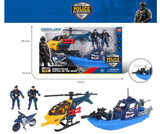 Police Rescue Team Playset – Helicopter, Boat & Motorcycle