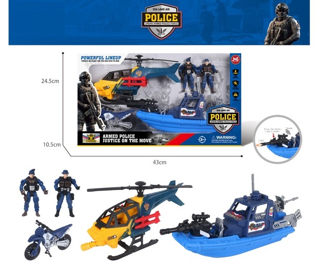 Police Rescue Team Playset – Helicopter, Boat & Motorcycle