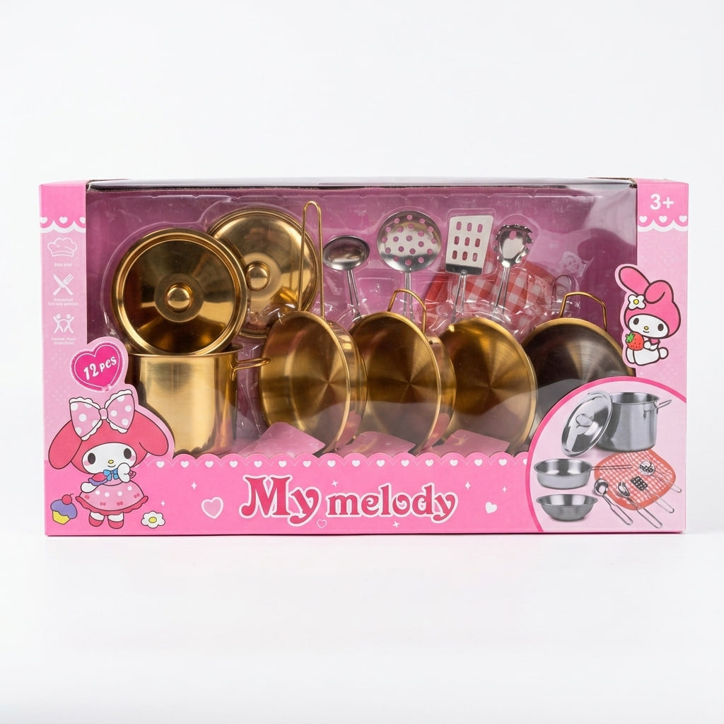 My Melody Kids Kitchen Cookware Set – 12-Piece Pretend Play Set