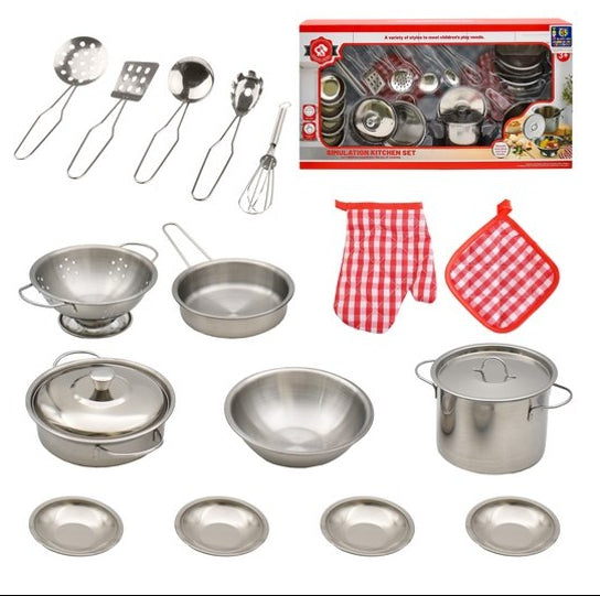 Stainless Steel Kids Kitchen Set – Pretend Cooking Playset