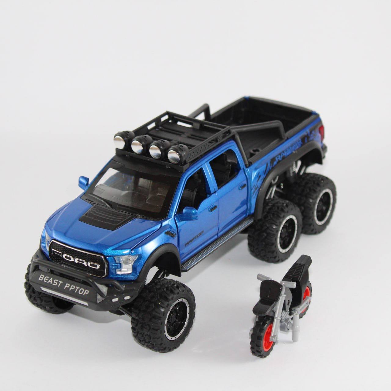 Ford Raptor Die-Cast Model Car 1:28 Scale with Motorcycle