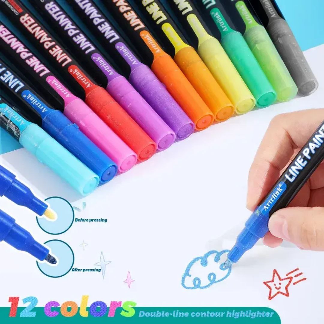 مجموعة أقلام تحديد جديدة - 12 لونًا لامعًا 