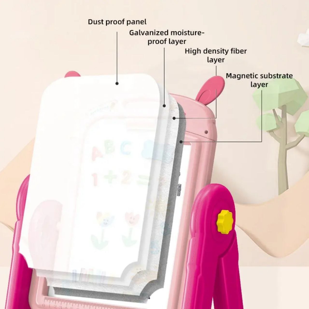 لوحة تعليمية مغناطيسية مزدوجة الجوانب مع حامل - 50 سم