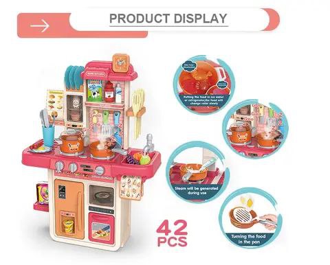 42-Piece Kids Steam Kitchen Set — Sound, Lights & Water
