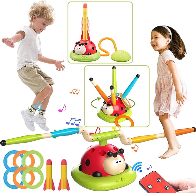 3-in-1 Musical Jump, Ring Toss & Rocket Launcher for Kids