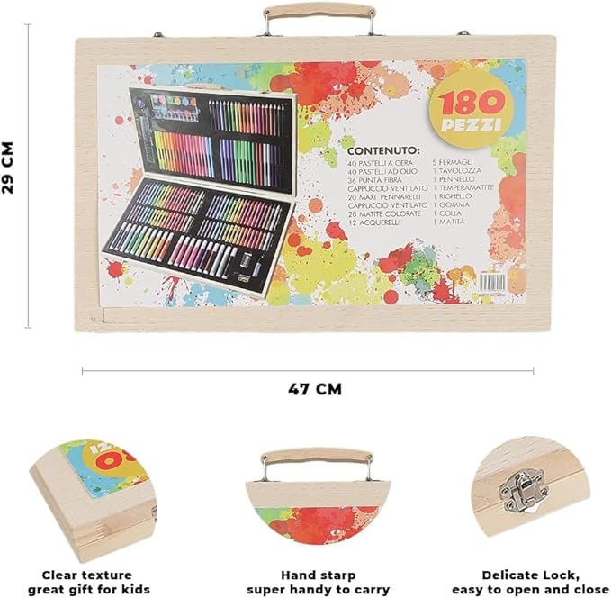 مجموعة أدوات فنية احترافية للأطفال من Kidzzone مكونة من 180 قطعة – للرسم والتلوين الإبداعي