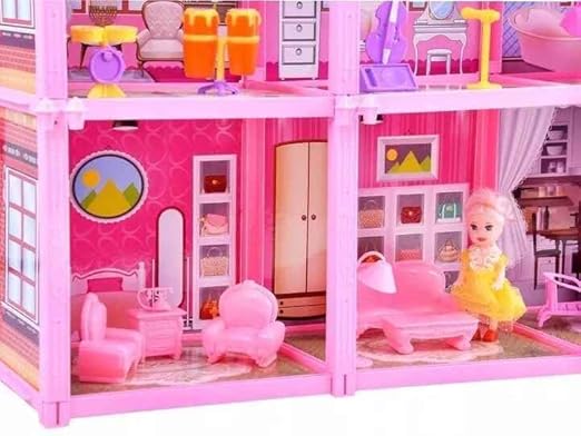 مجموعة لعب بيت الدمى الكبير – 3 طوابق، 156 قطعة