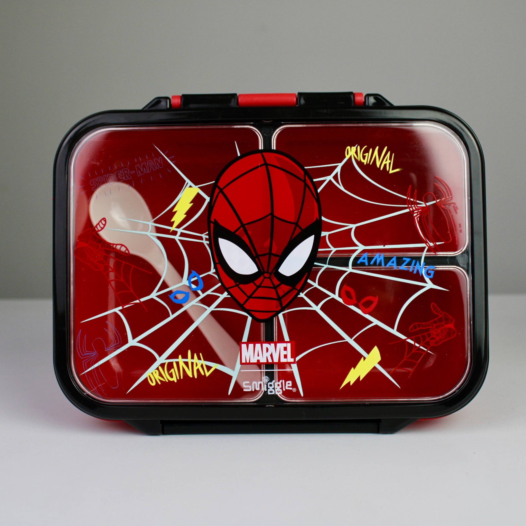 Smiggle Spider-Man Lunch Box & Bottle Set – 3-Compartment Lunch Box with Leak-Resistant Bottle