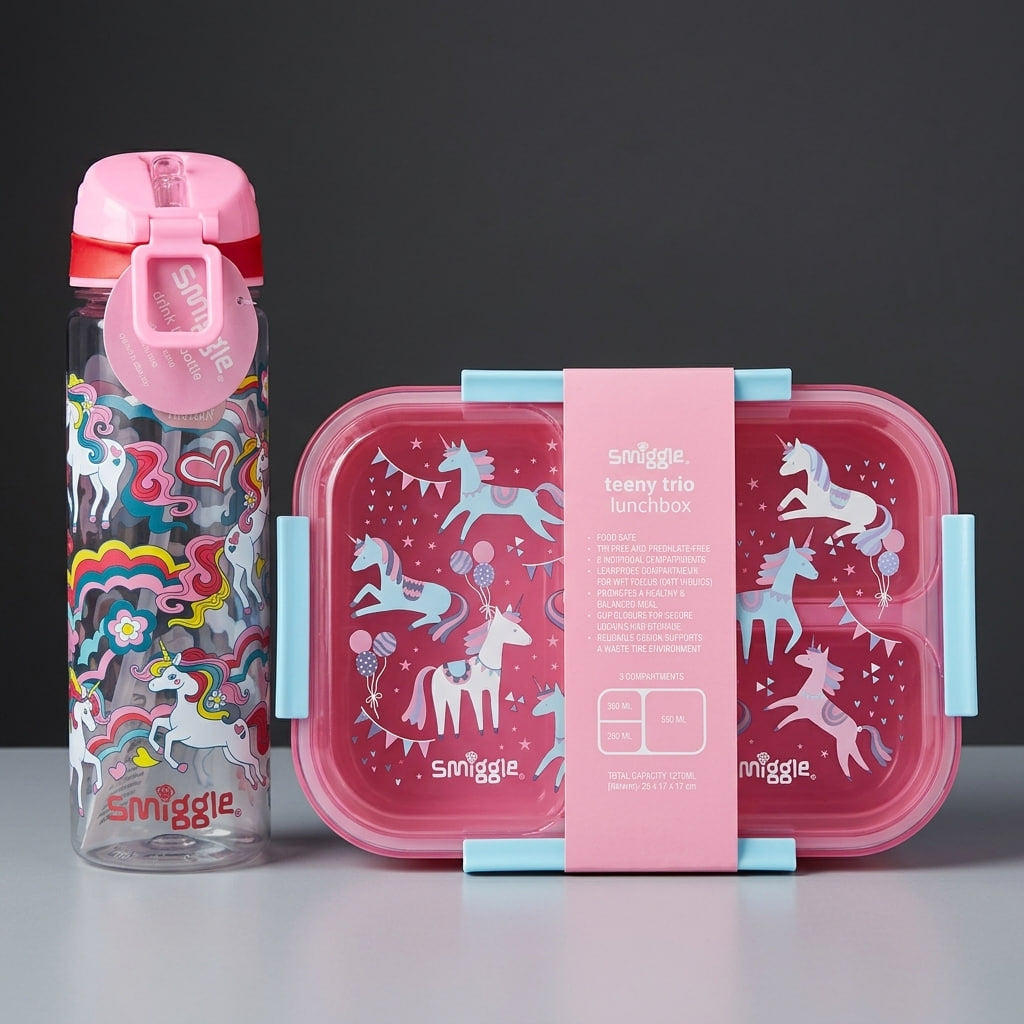 Smiggle Unicorn Lunch Box & Water Bottle Set – 1270ml + 650ml