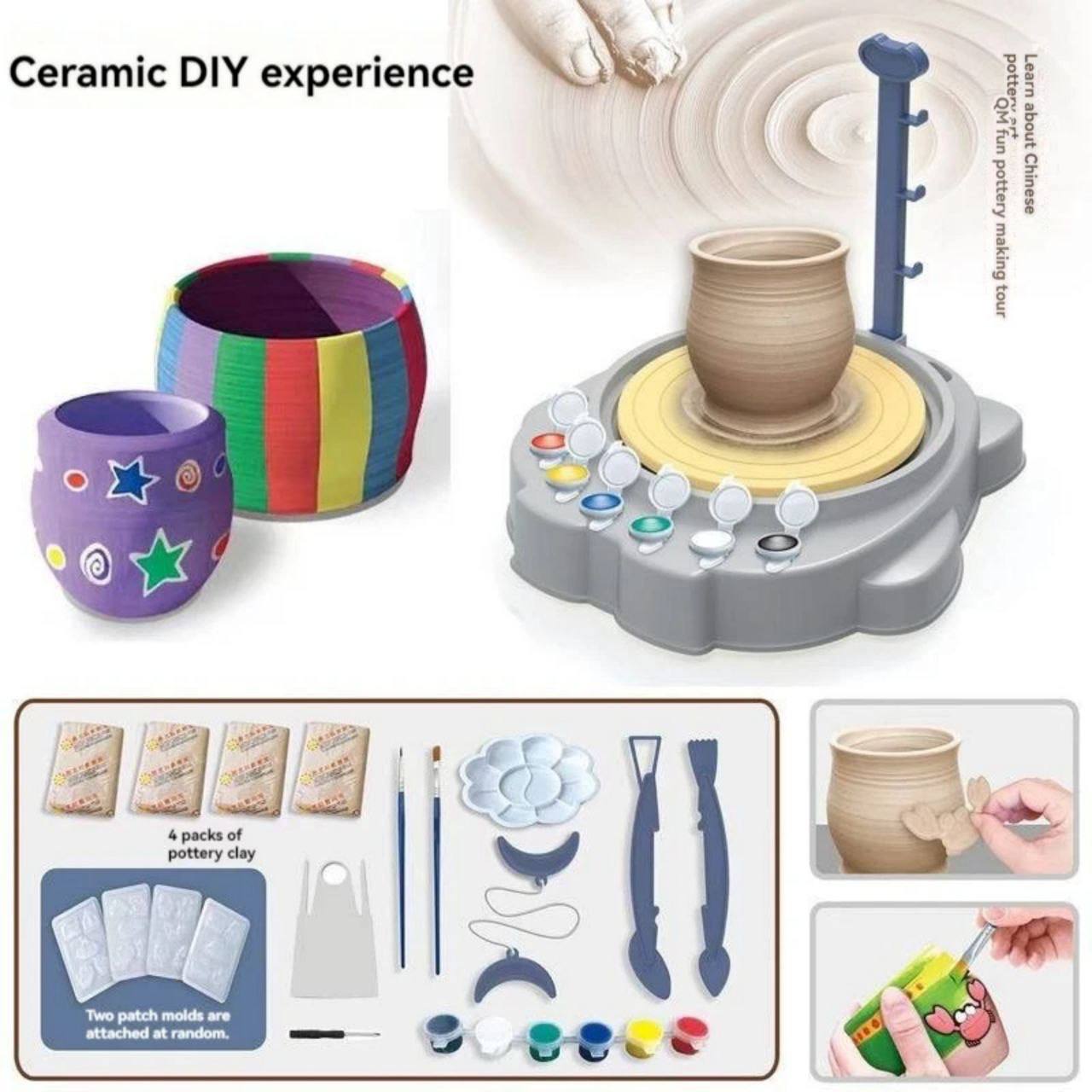 مجموعة عجلة الفخار للأطفال - آلة صنع الطين الإبداعية 