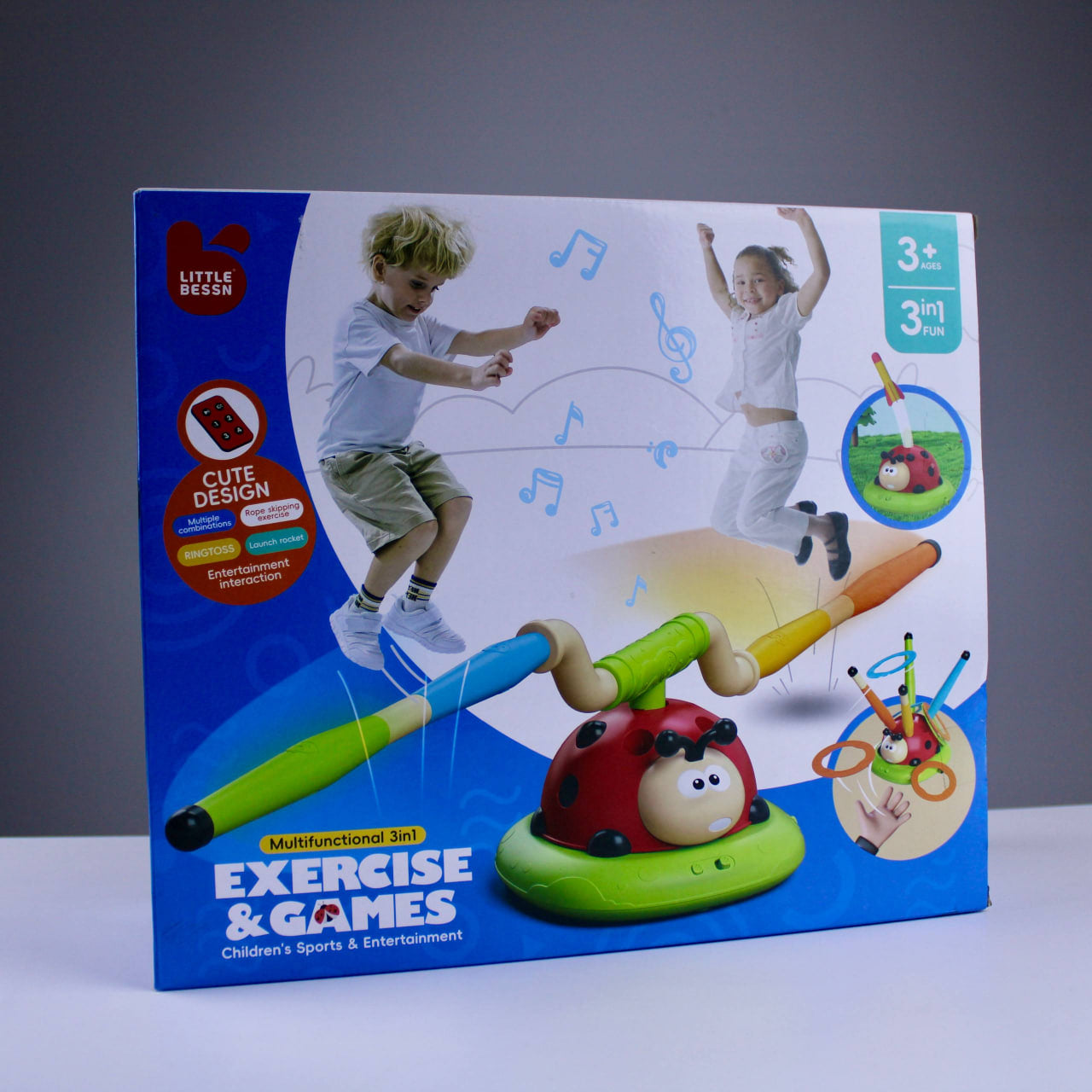 3-in-1 Musical Jump, Ring Toss & Rocket Launcher for Kids