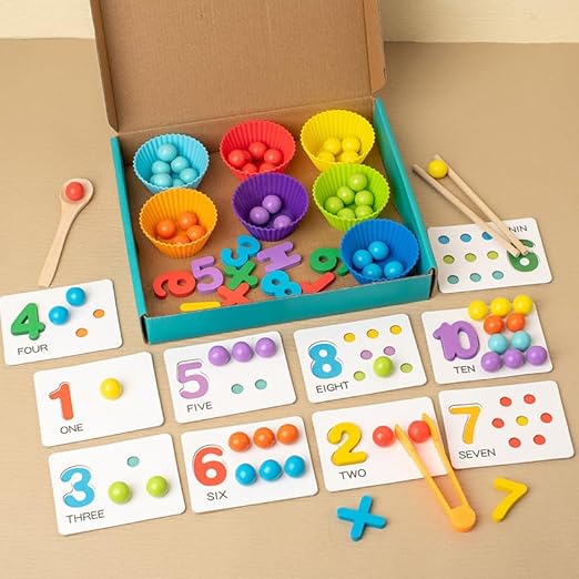 Wooden Number & Bead Matching Game – Educational Counting & Sorting Toy